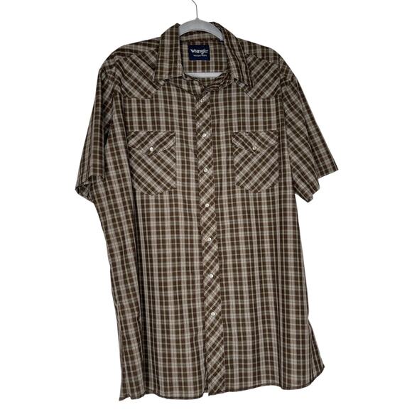Wrangler Men's Western Shirt in Brown White Plaid Pearl Snap Buttons Size XLT - Picture 1 of 7